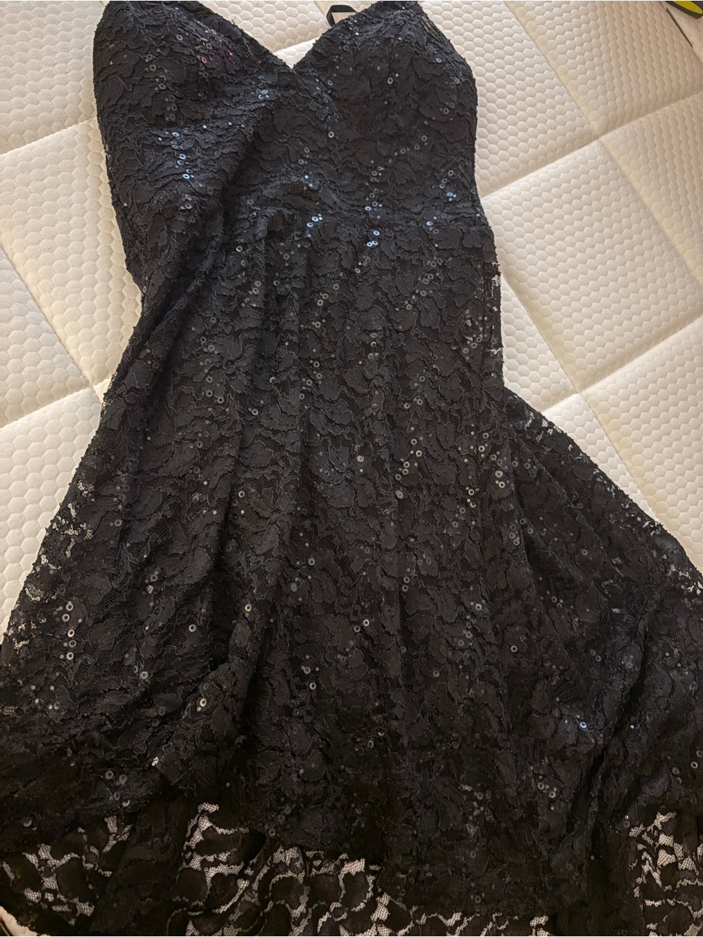 Lily Rose Black Strapless Lace Sequin Dress